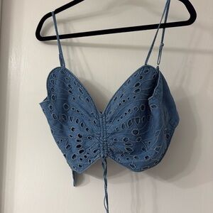 Guess Butterfly Denim Crop Tie Top Tie Back